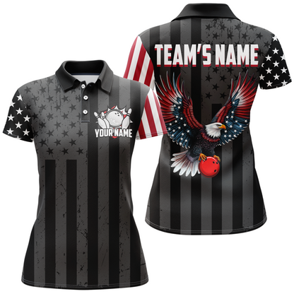 Eagle Black Bowling Shirt For Men & Women Custom Patriotic Bowling Team Jersey Polo BDT540