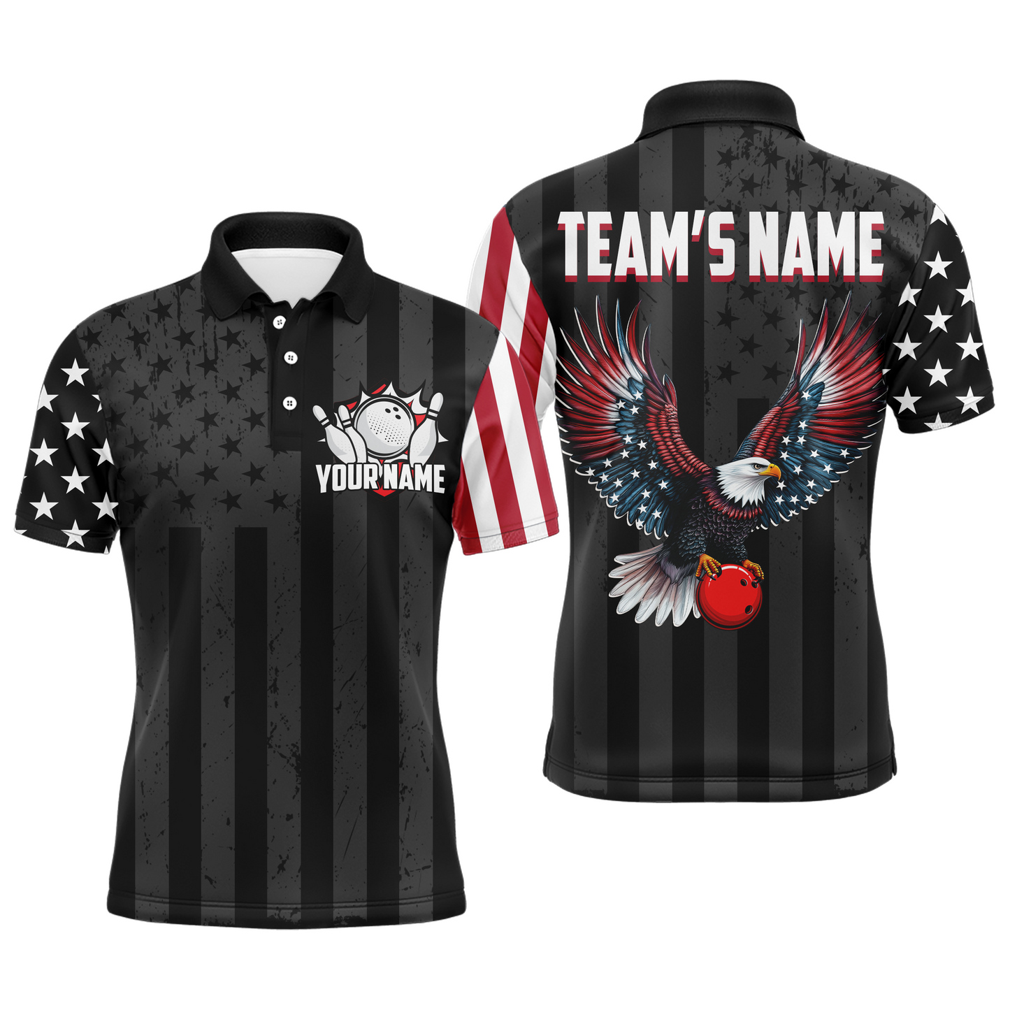 Eagle Black Bowling Shirt For Men & Women Custom Patriotic Bowling Team Jersey Polo BDT540