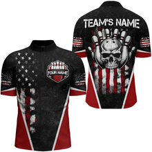 Load image into Gallery viewer, Skull Bowling Shirt Personalized American 1/4 Zip Bowling Team Jersey for Men &amp; Women BDT475