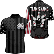 Load image into Gallery viewer, Custom American Bowling Shirt For Men Black Bowling Jersey Team League Bowling 1/4 Zip Shirt BDT334