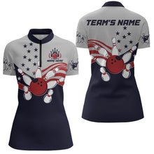 Load image into Gallery viewer, American Flag Bowling Quarter-Zip Shirt For Women Custom Bowling Team League Jersey For Ladies BDT187