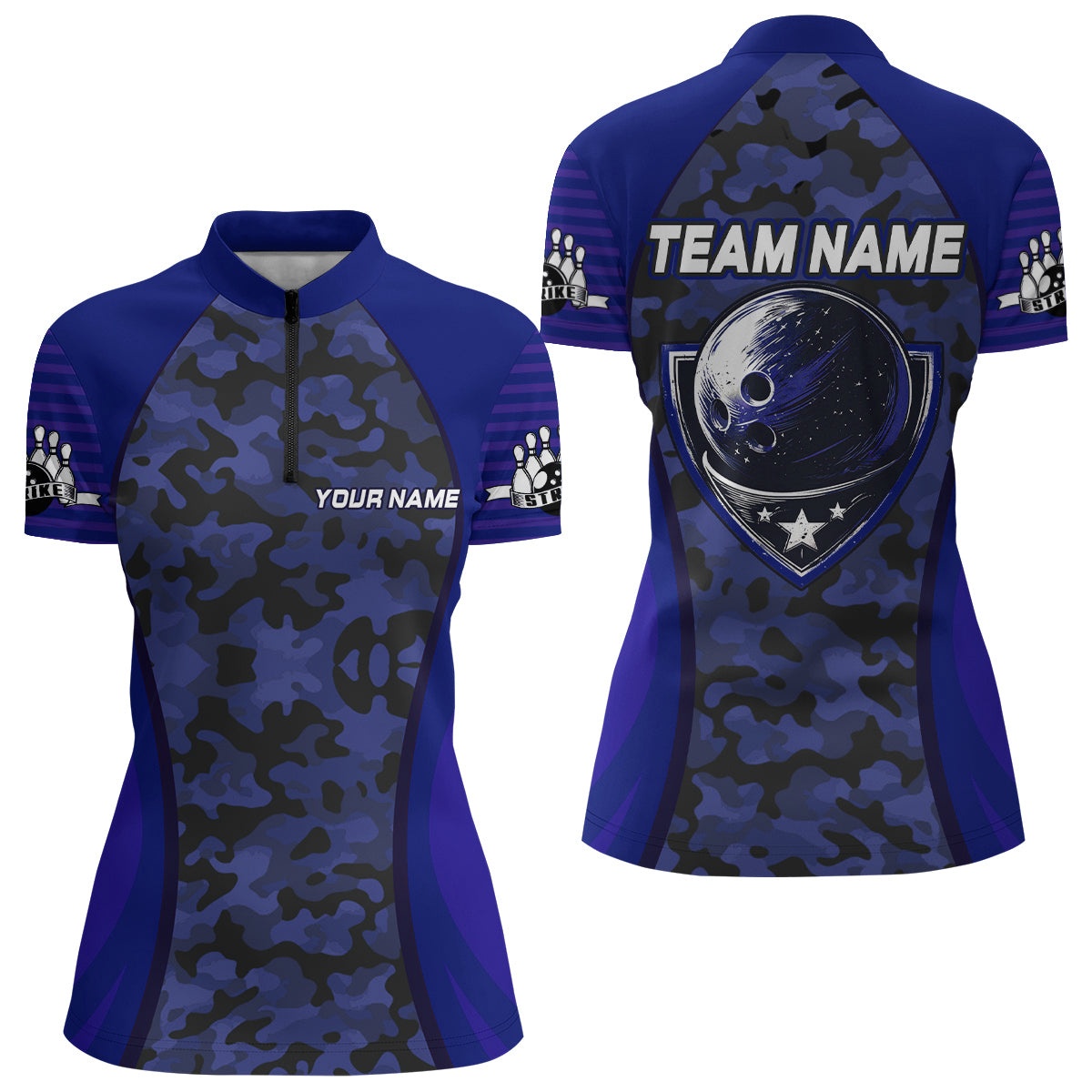 Camo Bowling Jersey For Women Bowling Team Shirt Custom Bowling Quarter-Zip Shirt BDT327
