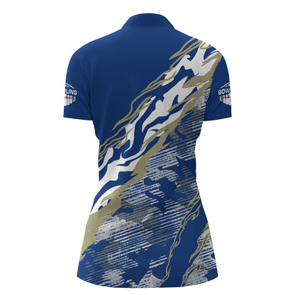Custom Bowling Shirt for Women Blue Camo Bowling Jersey Flame Bowling Quarter-Zip Shirt BDT261