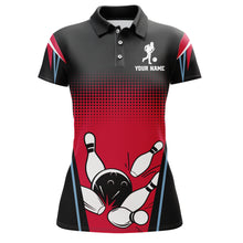 Load image into Gallery viewer, Custom Bowling Polo Shirt Black&amp;Red Bowling Jersey For Women Custom Bowling Team Shirts BDT256