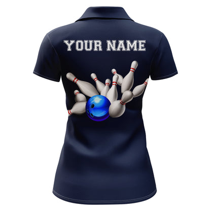 Blue Bowling Jersey For Women Custom Bowling Shirt 3D Bowling Polo Shirt For Team BDT250