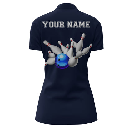 Blue Bowling Jersey For Women Custom Bowling Shirt 3D Bowling Quarter-Zip Shirt For Team BDT250