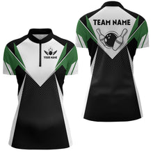 Load image into Gallery viewer, Personalized Bowling Shirt For Women Custom Bowling Quarter-Zip Shirt Green Bowling Jersey BDT252
