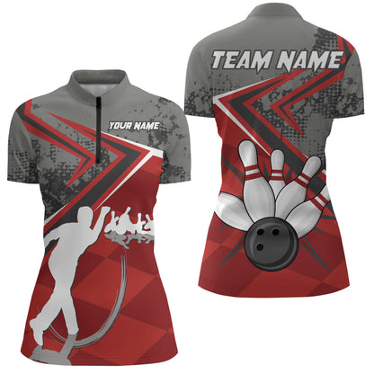 Custom Bowling Jersey For Women Bowling Quarter-Zip Shirt Team Bowling Short Sleeve BDT270