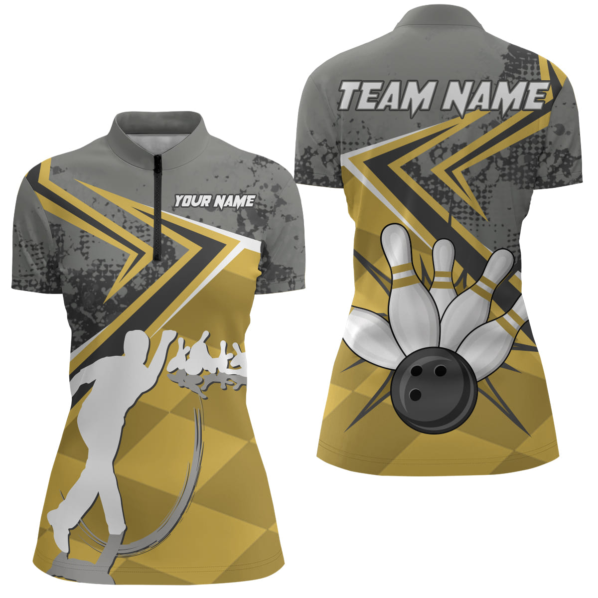 Custom Bowling Jersey For Women Bowling Quarter-Zip Shirt Team Bowling Short Sleeve BDT270