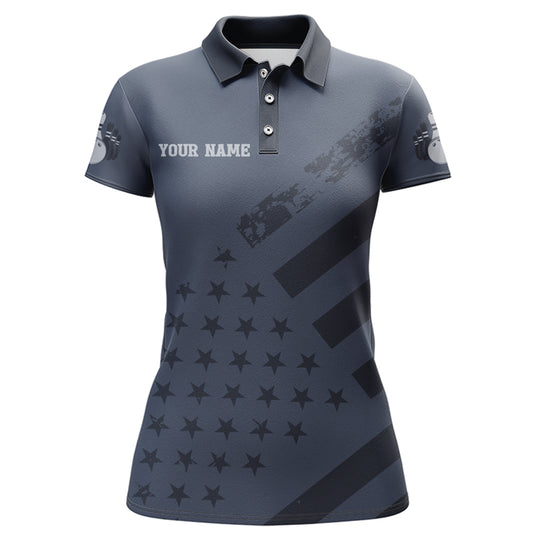American Flag Bowling Polo Shirt Team Patriotic Bowling Jersey For Women Bowlers Short Sleeve BDT265
