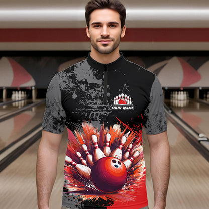 Custom Red Bowling Shirts for Men Women Team Bowling Polo and Quarter Zip for Bowler MBL75
