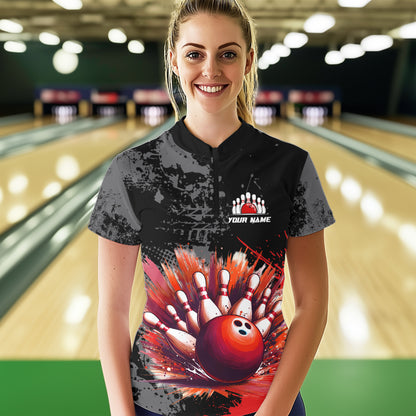 Custom Red Bowling Shirts for Men Women Team Bowling Polo and Quarter Zip for Bowler MBL75