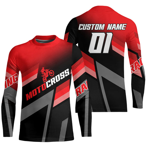 Motocross Racing Dirt Bike Jersey Red Upf30+ Motorcycle Shirt For Kid Men Women XM317