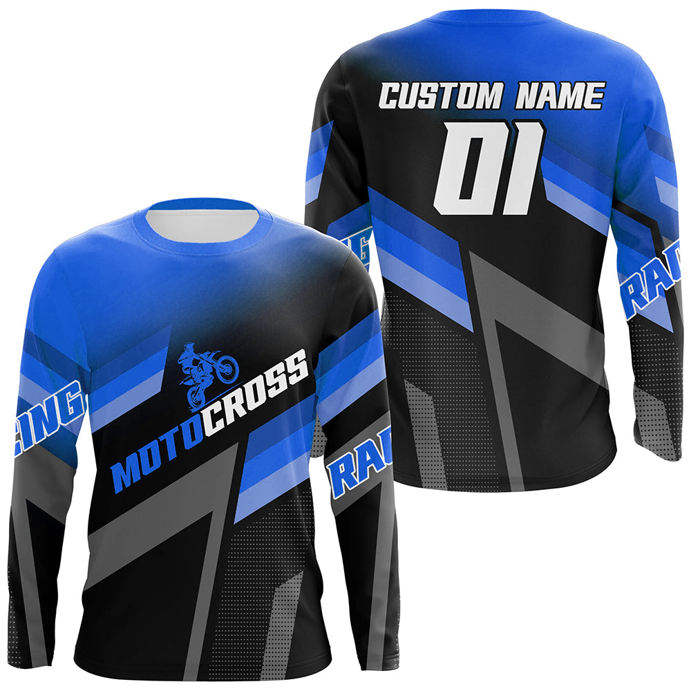 Motocross Racing Dirt Bike Jersey Blue Upf30+ Motorcycle Shirt For Kid Men Women XM317