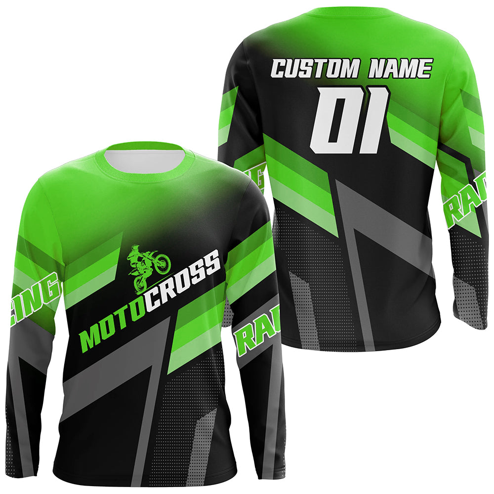 Motocross Racing Dirt Bike Jersey Green Upf30+ Motorcycle Shirt For Kid Men Women XM317