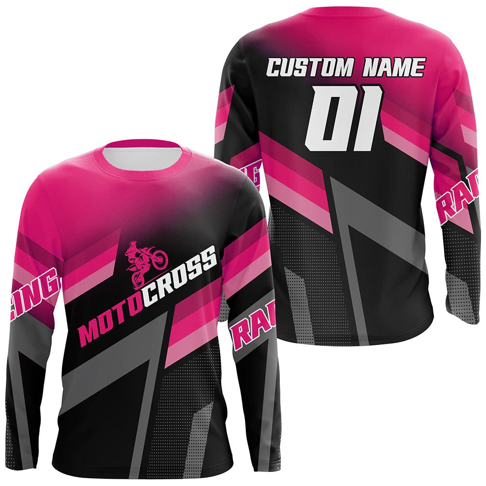 Motocross Racing Dirt Bike Jersey Pink Upf30+ Motorcycle Shirt For Kid Men Women XM317