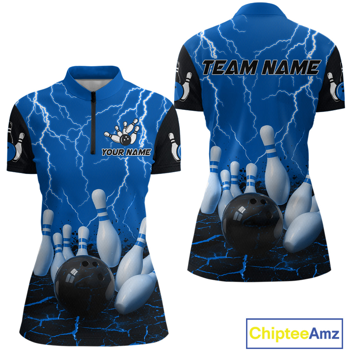 Blue Thunder Lightning & Lava Bowling Shirt for Men Women Team Bowling Jersey MBL92