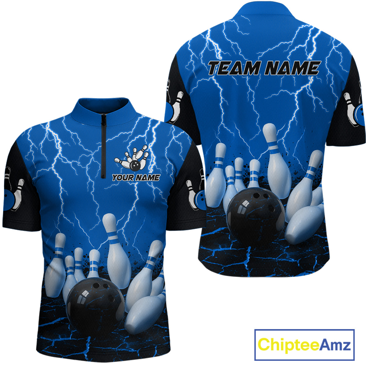 Blue Thunder Lightning & Lava Bowling Shirt for Men Women Team Bowling Jersey MBL92
