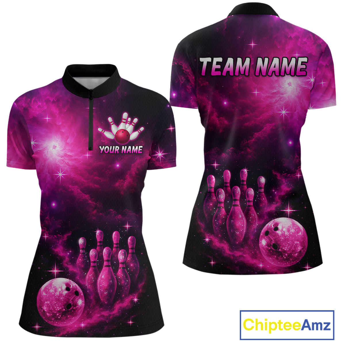 Custom Pink Galaxy Bowling Shirts for Women Men Bowling Jersey for Team Bowl Outfit MBL124