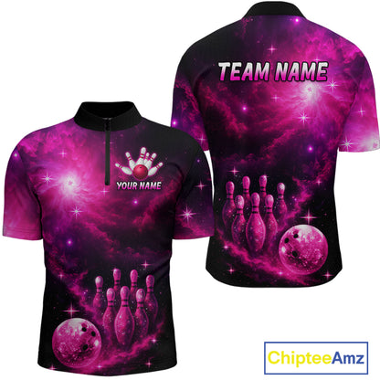 Custom Pink Galaxy Bowling Shirts for Women Men Bowling Jersey for Team Bowl Outfit MBL124