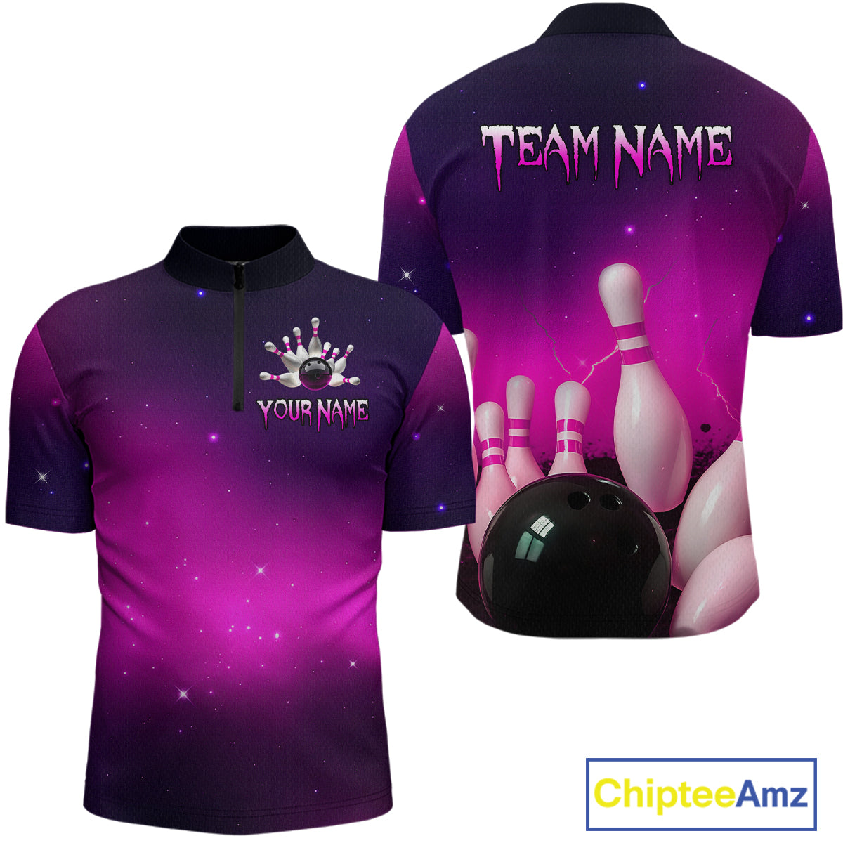 Purple Galaxy Bowling Shirts for Men Women Custom Team Bowling Jersey for Bowlers MBL125