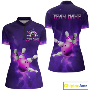 Purple Smoke Bowling Shirts for Women Men Team Custom Bowling Jerseys MBL126
