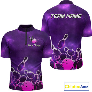 Purple Neon Bowling Shirts for Women Men Custom Team Bowling Polo & Quarter Zip MBL127