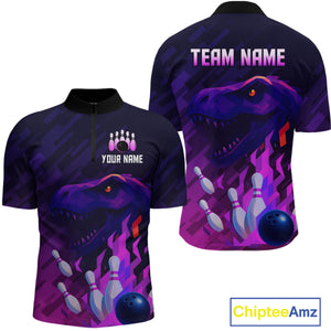 Dinosaur Purple Bowling Shirts for Men Women Custom Team Bowling Jerseys for Bowlers MBL133