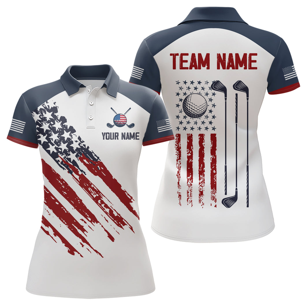 Custom Patriotic Golf Polo Shirt White Golf Shirts for Men Women Team Name MMG45
