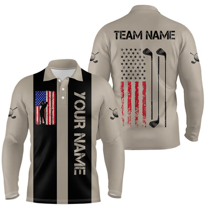 Custom Patriotic Golf Polo Shirt for Men Women Team Golf Shirts Brown and Black MMG47