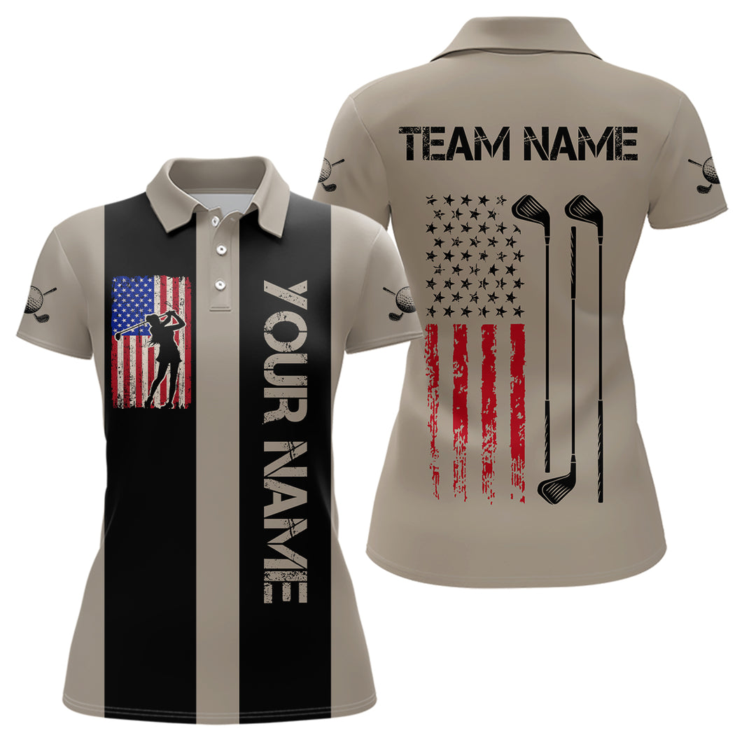 Custom Patriotic Golf Polo Shirt for Men Women Team Golf Shirts Brown and Black MMG47