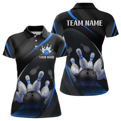 Blue Bowling Shirts for Men Women Team Custom Bowling Polo & Quarter Zip Shirt MBL71