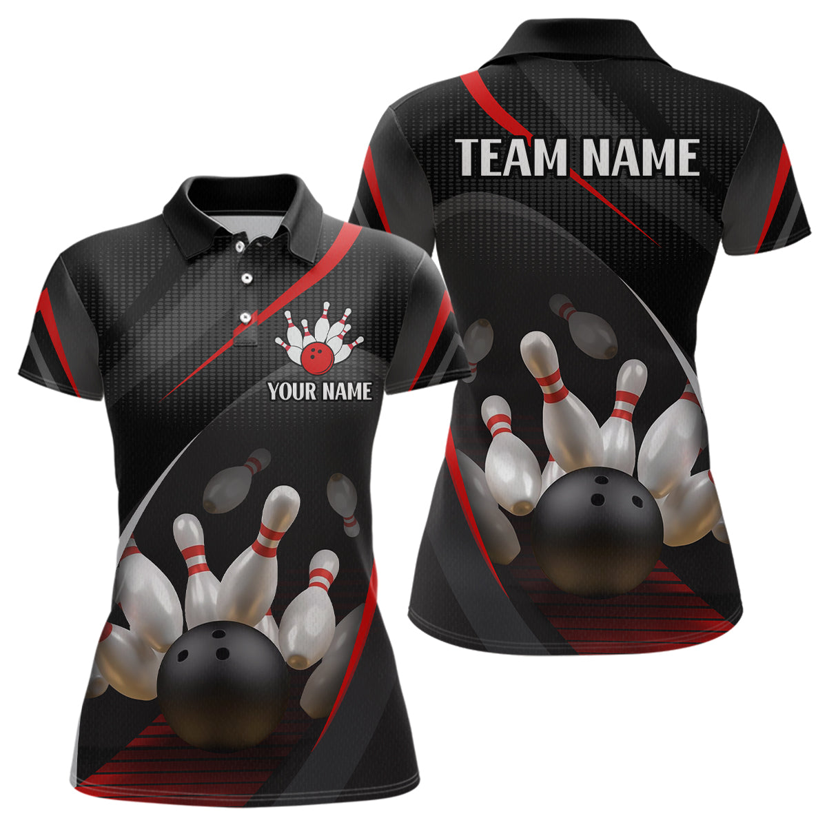 Red Bowling Shirts for Men Women Team Custom Bowling Polo & Quarter Zip Shirt MBL71