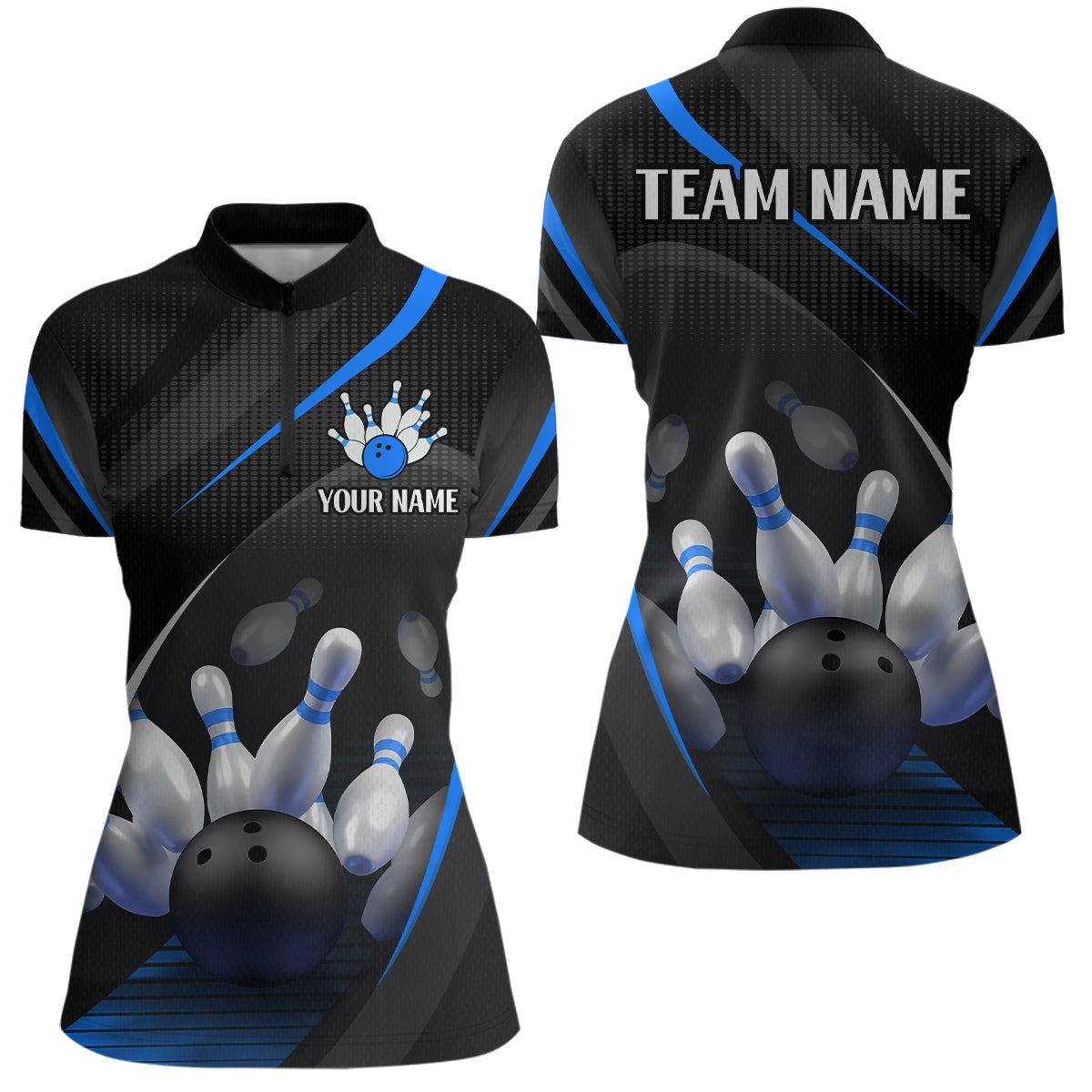 Blue Bowling Shirts for Men Women Team Custom Bowling Polo & Quarter Zip Shirt MBL71