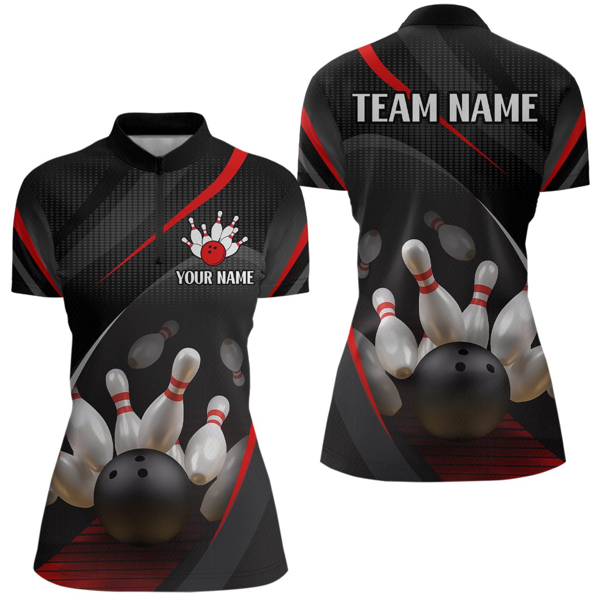 Red Bowling Shirts for Men Women Team Custom Bowling Polo & Quarter Zip Shirt MBL71