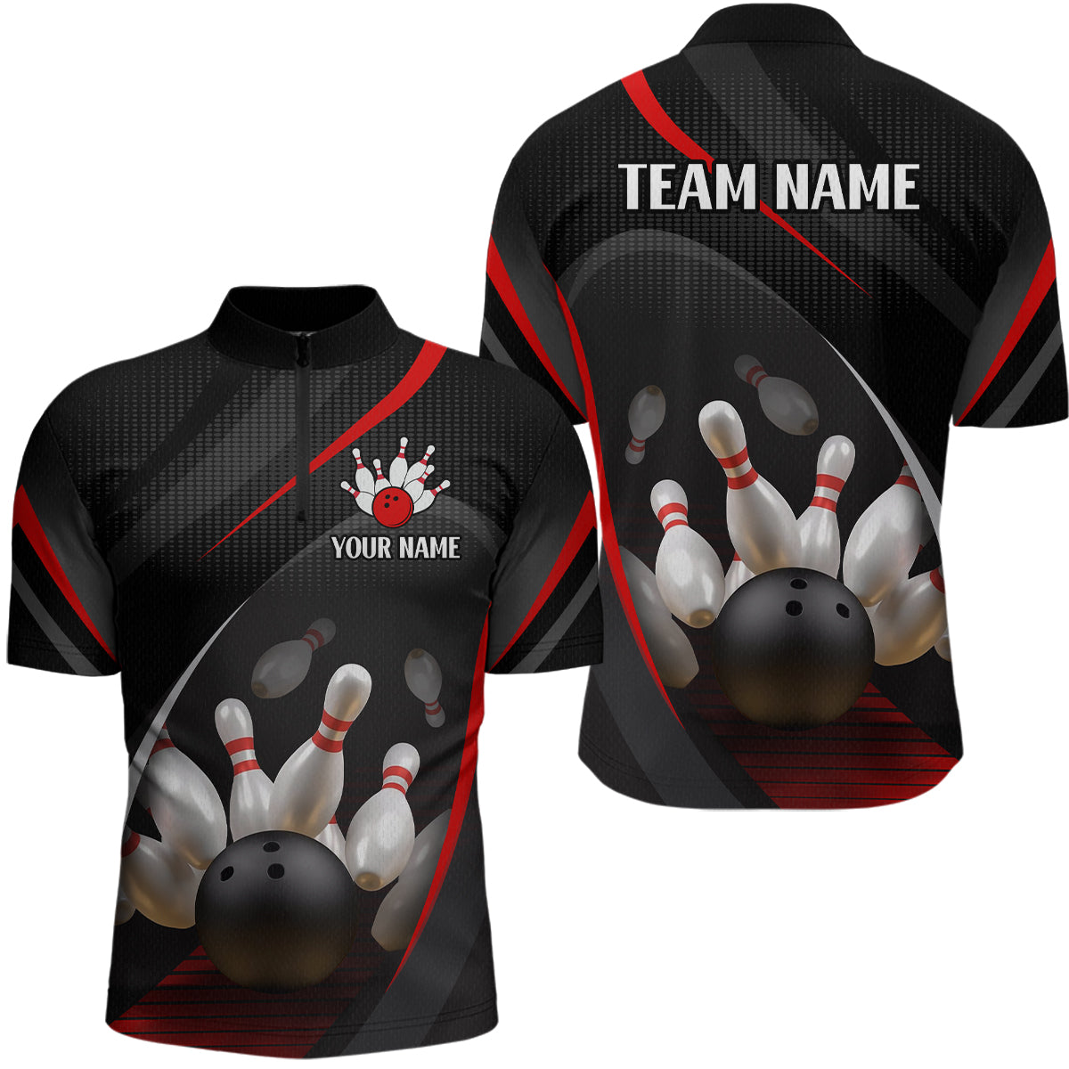 Red Bowling Shirts for Men Women Team Custom Bowling Polo & Quarter Zip Shirt MBL71
