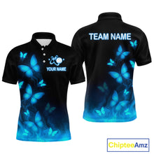 Load image into Gallery viewer, Blue Butterflies Bowling Shirts Women Men Team Custom Bowling Jerseys for Bowlers MBL138