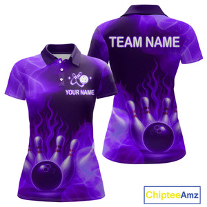 Purple Flaming Bowling Shirts for Women Men Custom Team Bowling Polo & Quarter Zip MBL140