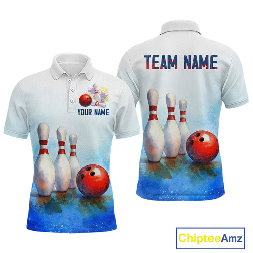 Watercolor Blue Bowling Shirts for Men Women Team Bowling Jersey for Bowlers MBL142