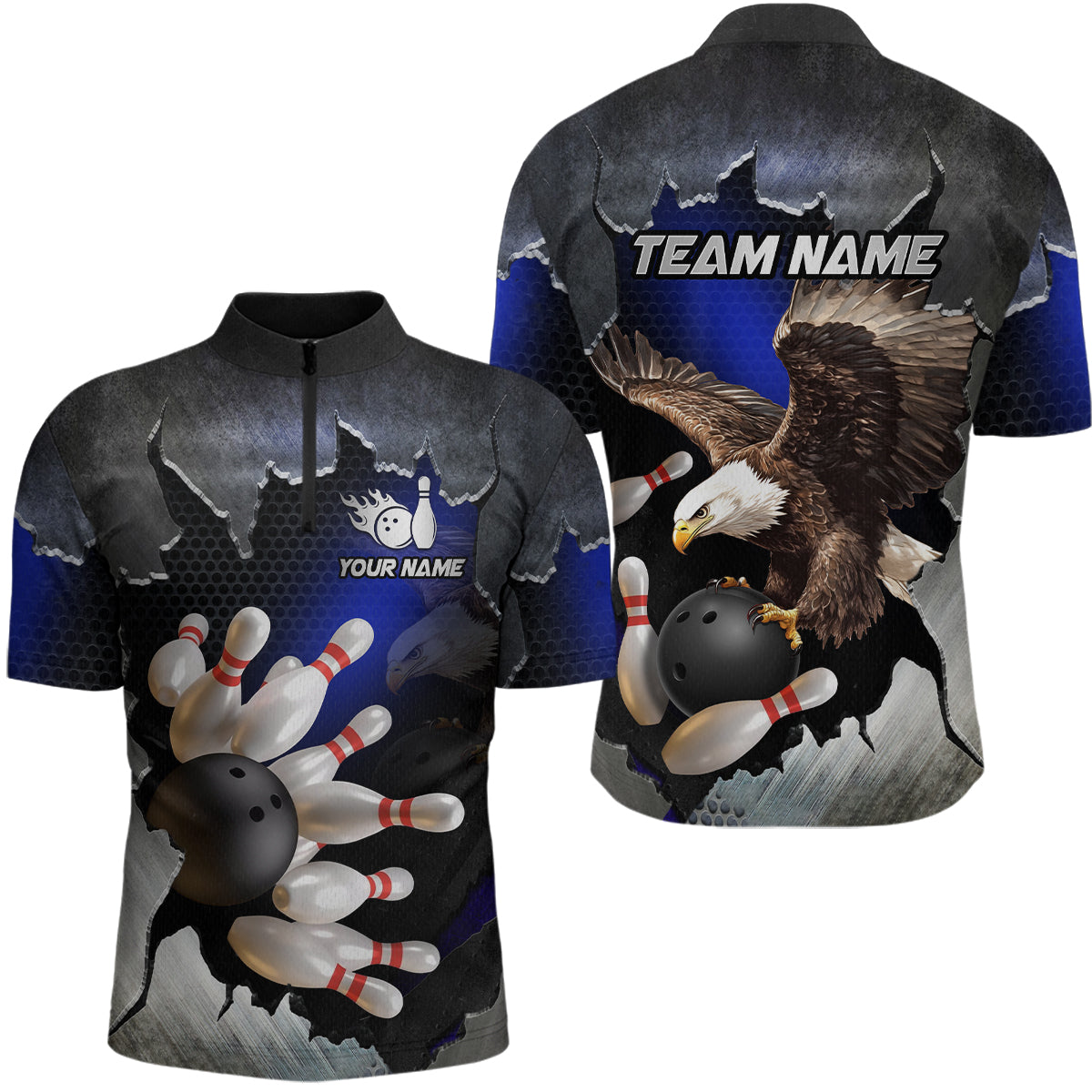 Custom Eagle Blue Bowling Shirt for Men Women Team Eagle Bowling Jersey Shirts MBL77