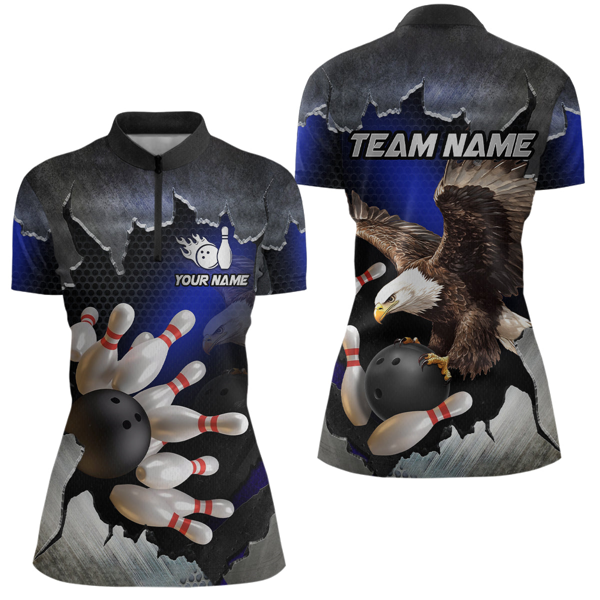 Custom Eagle Blue Bowling Shirt for Men Women Team Eagle Bowling Jersey Shirts MBL77