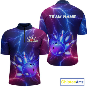 Purple Lightning Bowling Shirts for Men Women Custom Team Bowling Jerseys MBL155