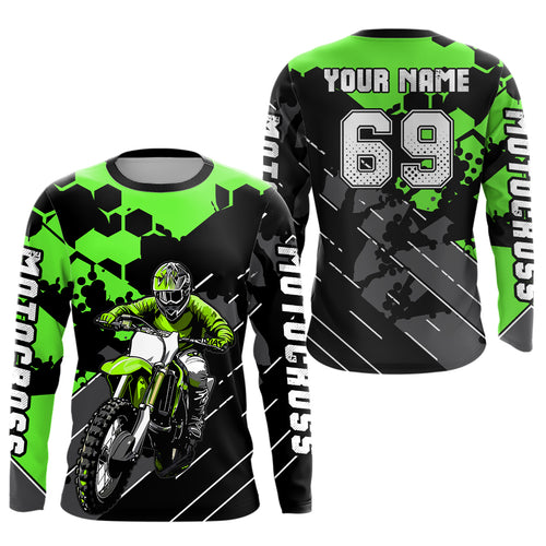 Motocross Racing Jersey Green Upf30+ Motorcycle Dirt Bike Jersey Off-Road Shirt Men Kid Women XM298