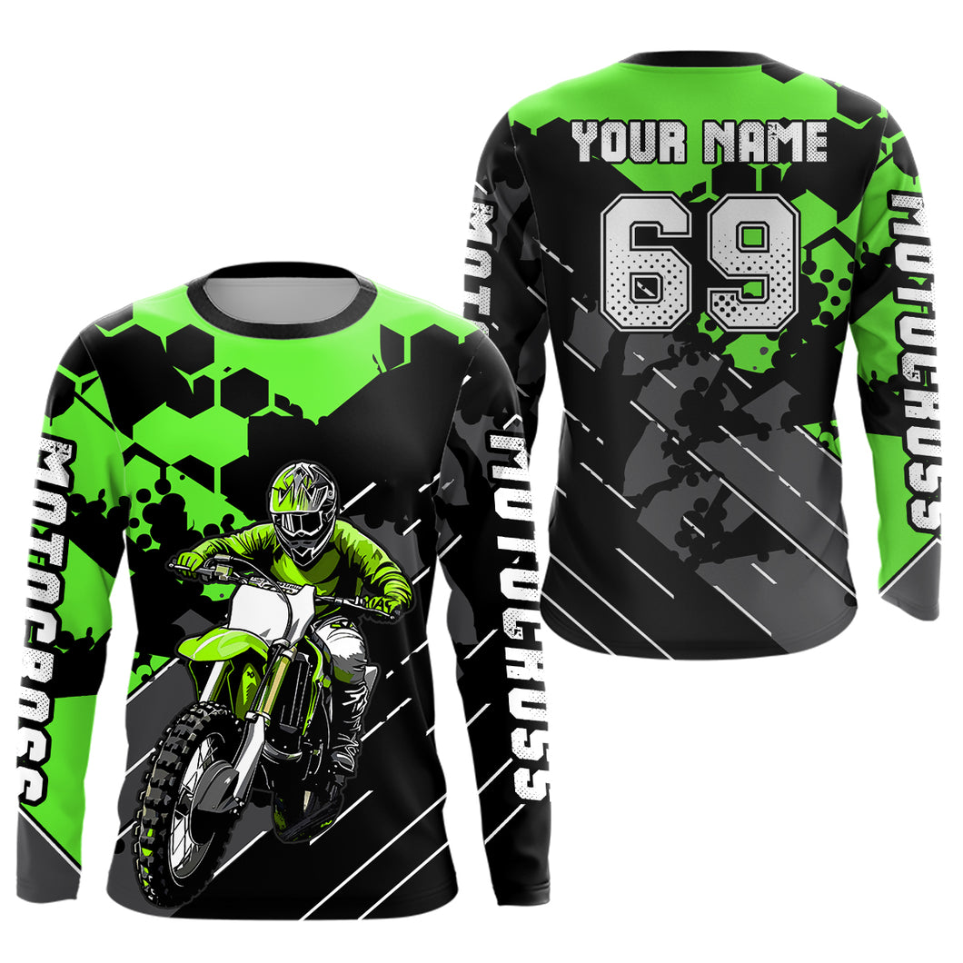 Motocross Racing Jersey Green Upf30+ Motorcycle Dirt Bike Jersey Off-Road Shirt Men Kid Women XM298