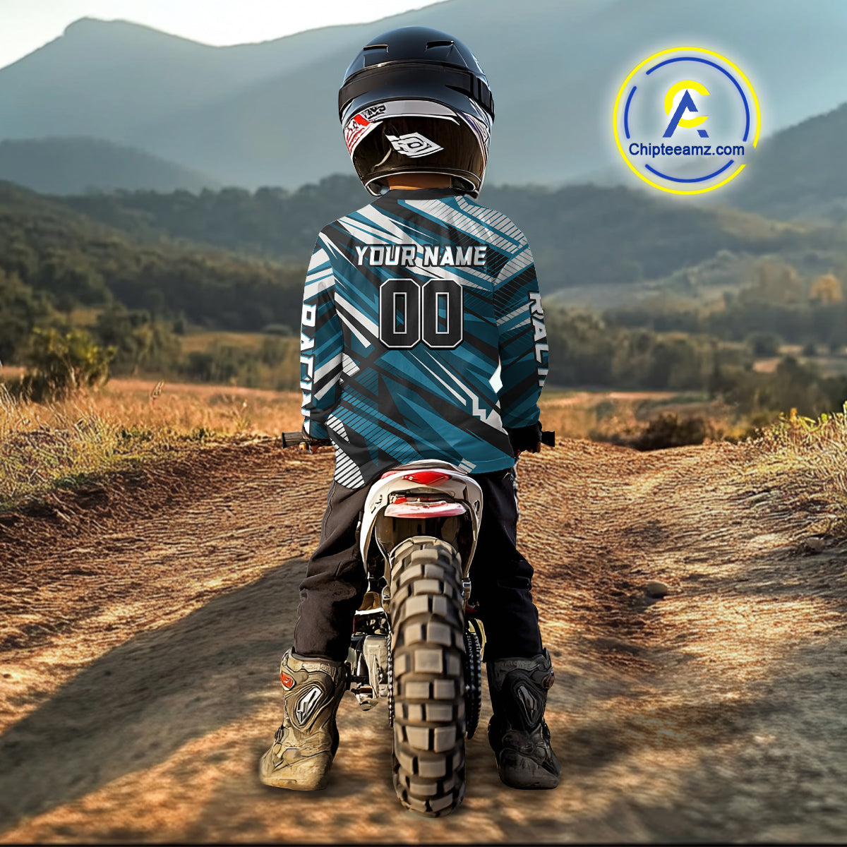 Dinosaur Motocross Jersey Custom Blue Dirt Bike Shirts for Men Kid Women Upf30+ XM351