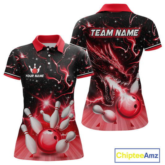 Red Dragon Flaming Bowling Shirt for Men and Women Custom Bowling Jersey for Team MBL87