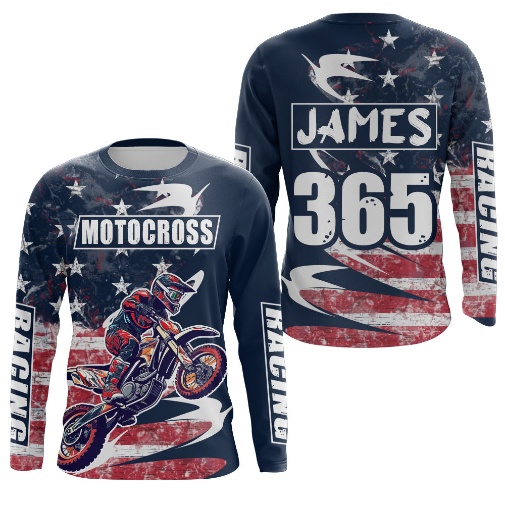Motocross Jersey UPF30+ American Flag Dirt Bike Racing Adult&Kid Off-Road Motorcycle Shirt| XM67