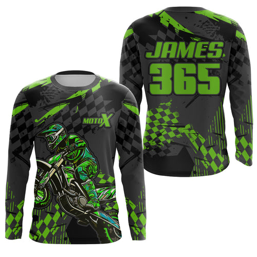 Green Dirt Bike Jersey UPF30+ Men Kid Youth Motocross Shirt Caro MotoX MX Racing Jersey XM145