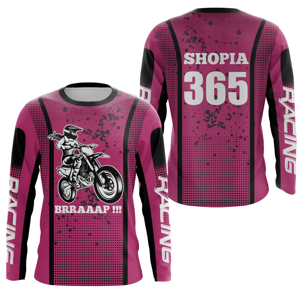 Motocross Racing Jersey Girl Women UPF30+ Pink Off-Road Youth Dirt Bike Riding Shirt XM168