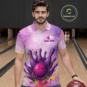 Purple Bowling Shirts for Women Men Team Bowling Polo & Quarter Zip for Bowlers MBL119